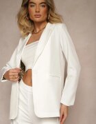 new collection Sacou Albă cu Imitație de Buzunare și Linie de Umeri Rigidizată Vivissea