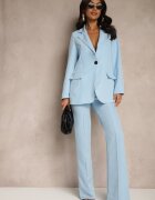 new collection Sacou albastru la un rând de nasturi croială clasică decorat cu imitație de buzunare Zenzeri