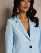 new collection Sacou albastru la un rând de nasturi croială clasică decorat cu imitație de buzunare Zenzeri