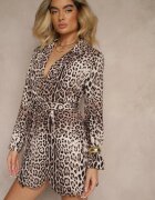 new collection Sacou bej cu imprimeu leopard fără închidere cu cordon și cu umeri structurați Etanwen