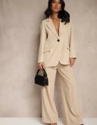 new collection Sacou bej la un rând cu croială clasică decorat cu imitație de buzunare Zenzeri