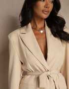 new collection Sacou Bej Oversize cu Umeri Întăriți și Curea Diolisa