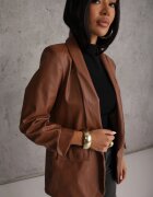new collection Sacou Brun din Imitație de Piele Deschis cu Mânecă Înrcrețită Libe