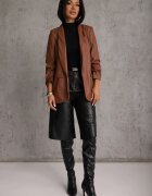 new collection Sacou Brun din Imitație de Piele Deschis cu Mânecă Înrcrețită Libe