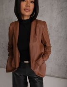 new collection Sacou Brun din Imitație de Piele Deschis cu Mânecă Înrcrețită Libe