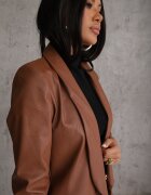 new collection Sacou Brun din Imitație de Piele Deschis cu Mânecă Înrcrețită Libe