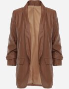 new collection Sacou Brun din Imitație de Piele Deschis cu Mânecă Înrcrețită Libe