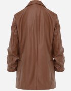 new collection Sacou Brun din Imitație de Piele Deschis cu Mânecă Înrcrețită Libe