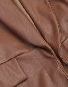 new collection Sacou Brun din Imitație de Piele Deschis cu Mânecă Înrcrețită Libe
