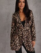 new collection Sacou Maro cu imprimeu leopard fără închidere cu curea și umeri structurați Etanwen