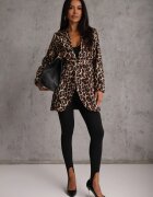 new collection Sacou Maro cu imprimeu leopard fără închidere cu curea și umeri structurați Etanwen