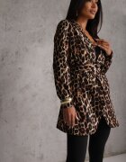 new collection Sacou Maro cu imprimeu leopard fără închidere cu curea și umeri structurați Etanwen