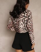 new collection Sacou Maro scurt dublu rând cu imprimeu leopard Aletaniel