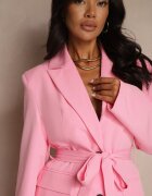 new collection Sacou Roz Oversize cu umeri întăriți și cordon Diolisa