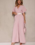 new collection Salopetă petrecută roz cu mâneci liliac și curea Tollamira