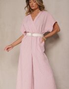 new collection Salopetă petrecută roz cu mâneci liliac și curea Tollamira