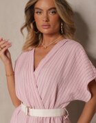 new collection Salopetă petrecută roz cu mâneci liliac și curea Tollamira