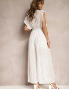 new collection Salopetă plisată albă cu volane și picioare largi Jarina