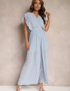 new collection Salopetă plisată albastru deschis cu volane și pantaloni largi Jarina