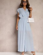 new collection Salopetă plisată albastru deschis cu volane și pantaloni largi Jarina