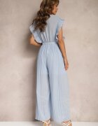 new collection Salopetă plisată albastru deschis cu volane și pantaloni largi Jarina