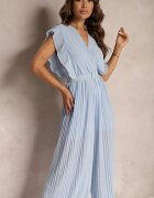 new collection Salopetă plisată albastru deschis cu volane și pantaloni largi Jarina