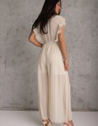 new collection Salopetă plisată bej cu volane și pantaloni largi Jarina