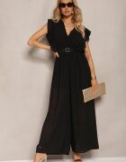 new collection Salopetă plisată neagră cu volane și pantaloni largi Jarina