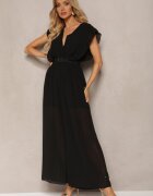 new collection Salopetă plisată neagră cu volane și pantaloni largi Jarina