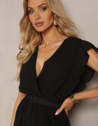 new collection Salopetă plisată neagră cu volane și pantaloni largi Jarina
