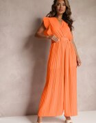 new collection Salopetă plisată portocalie cu volane și pantaloni largi Jarina