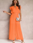 new collection Salopetă plisată portocalie cu volane și pantaloni largi Jarina