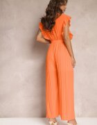 new collection Salopetă plisată portocalie cu volane și pantaloni largi Jarina