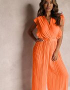 new collection Salopetă plisată portocalie cu volane și pantaloni largi Jarina