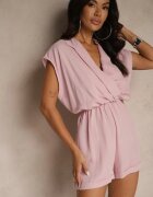 new collection Salopetă Roz Scurtă cu Decolteu Petrecut din Viscoză Ariamia
