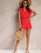 new collection Salopetă Scurtă Roșie cu Decolteu Petrecut din Viscoză Ariamia