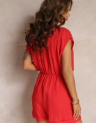 new collection Salopetă Scurtă Roșie cu Decolteu Petrecut din Viscoză Ariamia