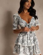 new collection Set Alb-Negru Bluză Decorată cu Șiret și Fustă cu Bordură Halanisa