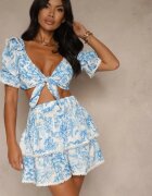 new collection Set Albastru Bluză Decorată cu legătură și Fustă cu bordură Halanisa