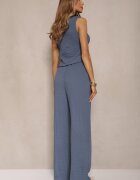 new collection Set Albastru Pantaloni cu croială largă și Vestă cu decolteu în V Sadorine