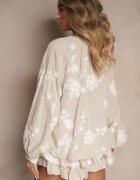 new collection Set din Bumbac Bej Fustă-Pantaloni scurți și Cămașă cu Mâneci Largi Savalene