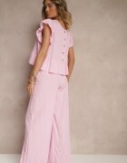 new collection Set Roz din Vâscoză Pantaloni Largi și Bluză cu Peplum Evellimi
