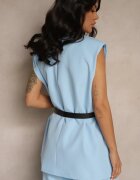 new collection Vestă Albastru deschis Oversize în stil de costum cu nasture și curea cu cataramă Galazia