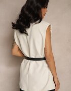 new collection Vestă Bej deschis Oversize stil costum cu nasture și curea cu cataramă Galazia
