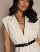 new collection Vestă Bej deschis Oversize stil costum cu nasture și curea cu cataramă Galazia