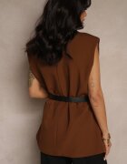 new collection Vestă Maro Oversize în Stil Costum cu Nasture și Curea cu Cataramă Galazia