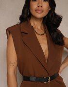 new collection Vestă Maro Oversize în Stil Costum cu Nasture și Curea cu Cataramă Galazia
