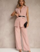 new collection Vestă Roz închis Oversize în stil costum cu nasture și curea cu cataramă Galazia