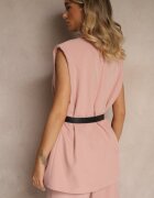 new collection Vestă Roz închis Oversize în stil costum cu nasture și curea cu cataramă Galazia