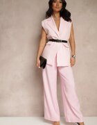 new collection Vestă Roz Oversize stil costum cu nasture și curea cu cataramă Galazia